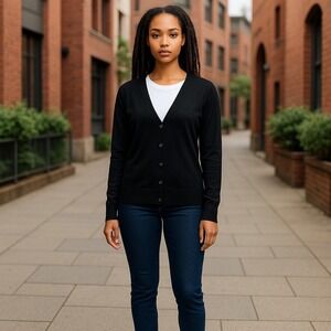 Aamilife XS Black Button Down V-Neck Long Sleeve Knit Cardigan‎ Sweater Top